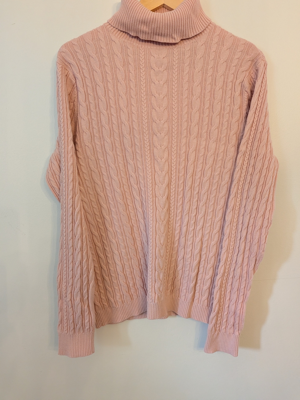 Women's Lands' End Pink Cable-Knit Turtleneck Sweater